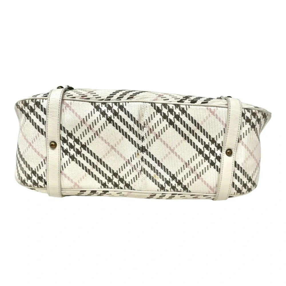 Y2K Burberry Blue Label Cream Cotton and Leather Plaid Satchel Shoulder Bag - Picture 4 of 15